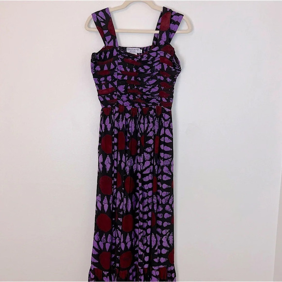 Busayo Olumide Square Neck Tiered Maxi Dress Lilac Red XS Summer Boho Colorful - Picture 3 of 8